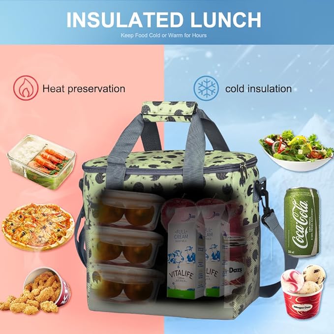 Iknoe Large Cooler Bag Collapsible 24 Can Insulated Bags Leakproof Lunch Cooler Tote with Multi-Pockets for Adult Insulated Thermal Bag for Beach, Picnic, Office Work(Leaf)