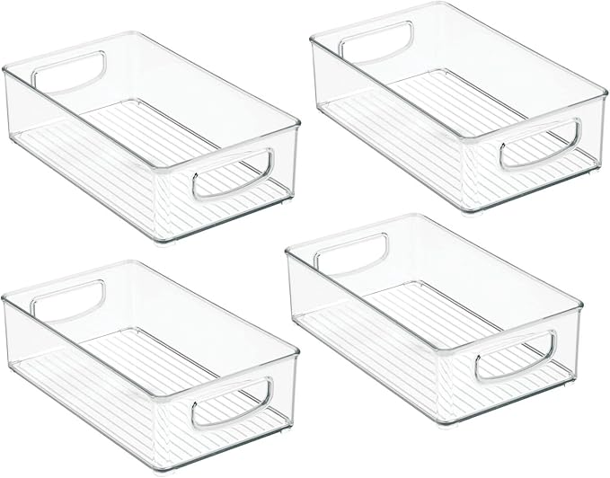 mDesign Kitchen Cabinet and Pantry Storage Organizer Bins - Pack of 4, Shallow, Clear