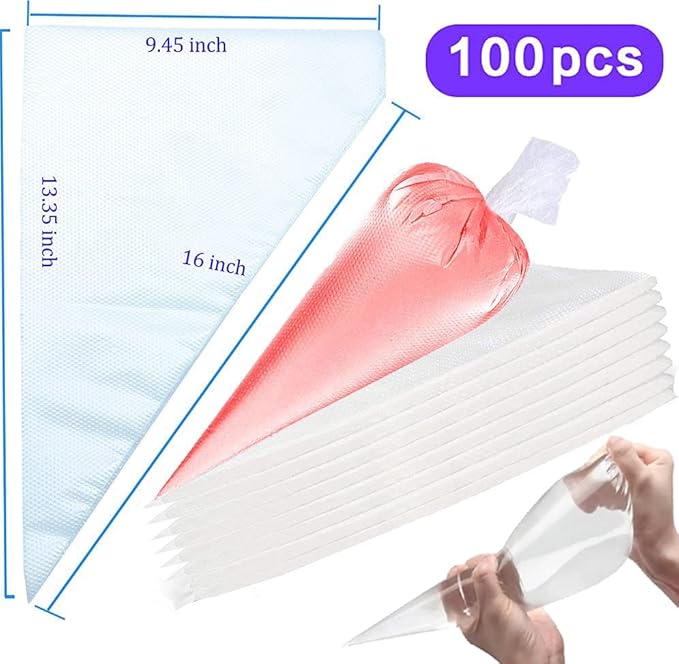 100 Pieces Piping Bags Disposable - Tipless Piping Bags | Pastry Bags | Icing Bags | Frosting Bags for Cake Cookies Baking Decorating