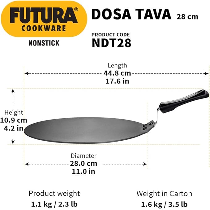 Hawkins Futura Non-stick Flat Dosa Tava Griddle, 11-inch,Black