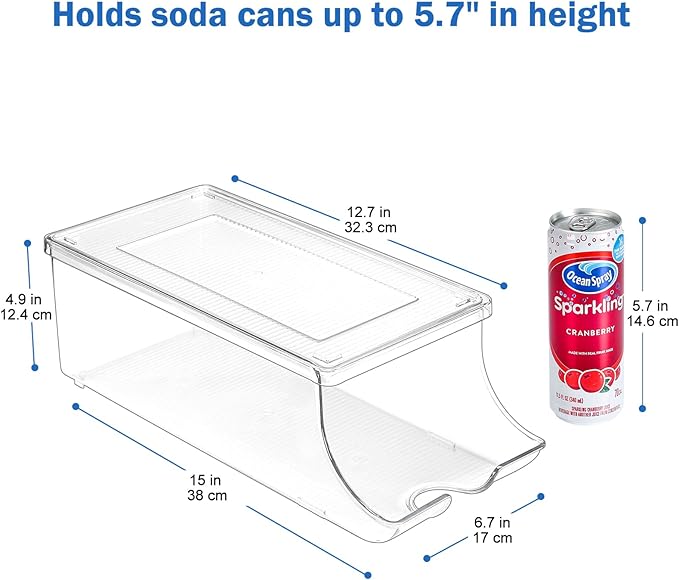 Puricon 2 Pack Soda Can Organizer Dispenser for Refrigerator, Plastic Canned Food Pop Beverage Container Holder Storage Bin with Lid for Freezer Rack Pantry Cabinet Cupboard Kitchen -Skinny