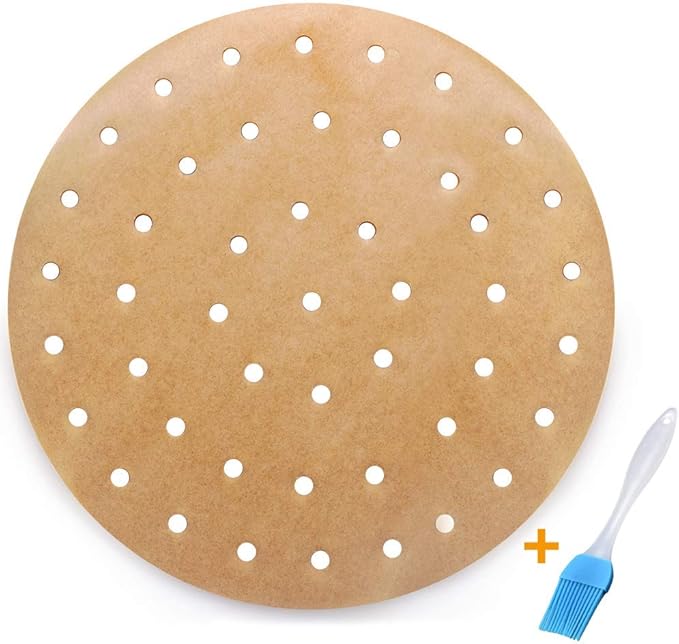 100pcs Unbleached Air Fryer Liners, Vancens 7.5 inches Bamboo Steamer Liners, Premium Perforated Parchment Steaming Papers, Non-stick Steamer Mat, Perfect for 3.5 & 3.7QT Air Fryers/Baking/Cooking