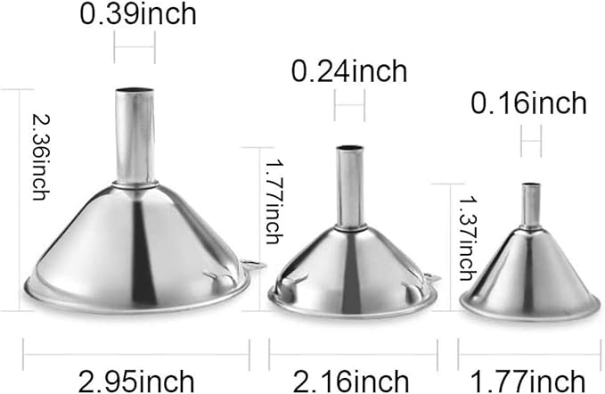 Metal Stainless Steel Funnel, Large Medium Small Funnel Set of 3, Food Grade Mini Kitchen Funnels for Transferring Essential Oils, Liquid, Fluid, Small Funnels for Filling Bottles Flask Cooking