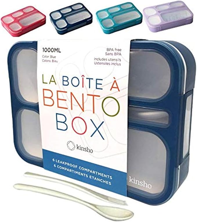 Bento Lunch Box Kids, Leakproof Lunch Containers for Boys Girls Adults with 6 Compartments - School, Daycare, Meal Planning Portion Control Container, BPA-Free Boxes, Utensils, Navy Blue