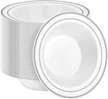 100 Pack Disposable Soup Bowls with Silver Rim, 12oz Premium Heavy Duty Plastic Dinner Bowls for Party, Wedding and Holiday