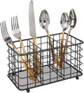 mDesign Farmhouse Modern Metal Wire Cutlery and Utensil Storage Organizer Bin for Kitchen, Pantry, Table and Countertop - Utensil Caddy Holds Forks, Knives, Spoons, Napkins - 3 Sections - Black