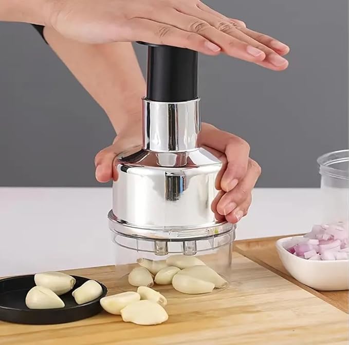 Manual Vegetable Chopper – Lightweight (230g) & Compact (22x8.5cm) | Hand-Powered Food Processor for Garlic, Onions, Herbs & Veggies | Stainless Steel Blades, Easy-to-Clean Kitchen Gadget