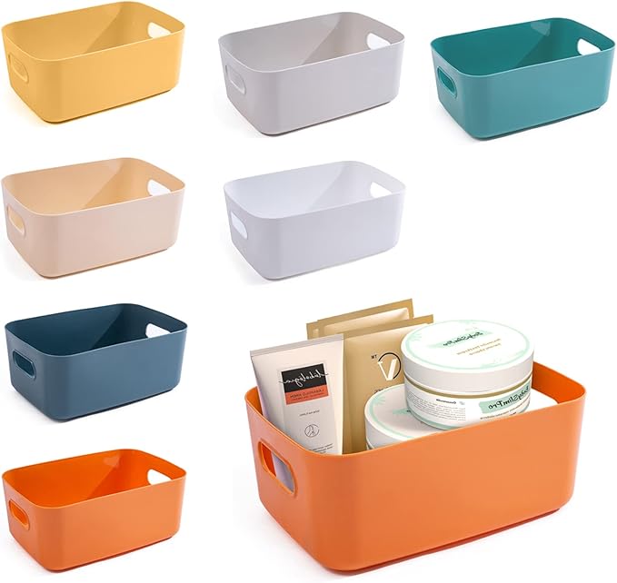 OWill 7 Pcs 2.1 L Plastic Storage B-ins and Baskets for Efficient Home Classroom Organization Small Containers in Multicolour for Kitchen, Cupboard box, and Bathroom Organizer on Shelves and Tubs