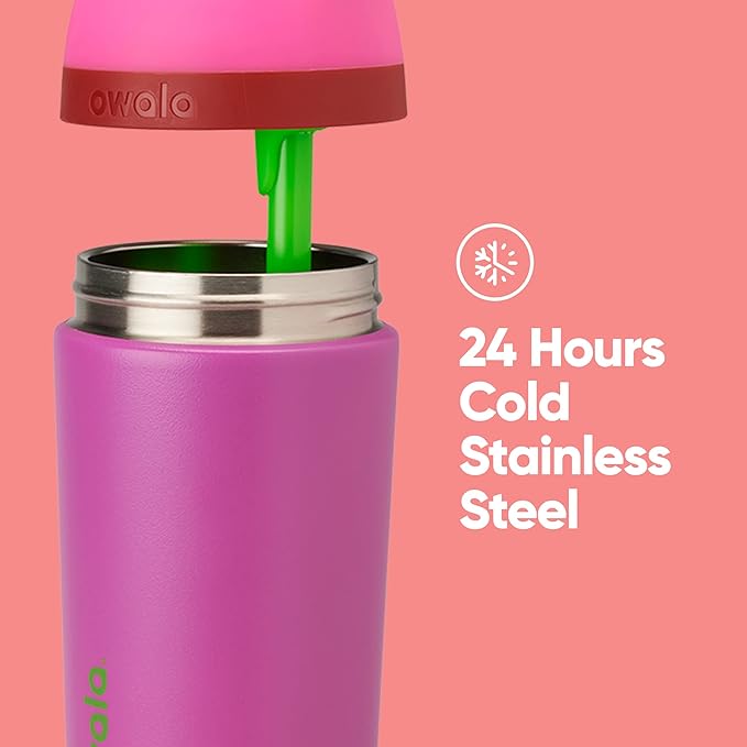 Owala Kids Flip Insulated Stainless-Steel Water Bottle with Straw and Locking Lid, 14-Ounce, Pink/Purple (All the Berries)