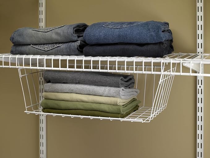 ClosetMaid Wire Hanging Shelf Basket for Storage, Organization in Closet or Pantry, No Assembly or Installation, Durable, 10.68"D x 18.39"W x 7.99"H, White