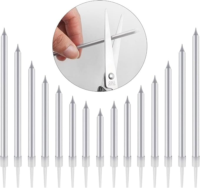 by Tugba Aydan - Silver Birthday Candles - 24 Count Long Thin Silver Birthday Candles for Cake, Metallic Cake Candle for Birthday, Party Candles