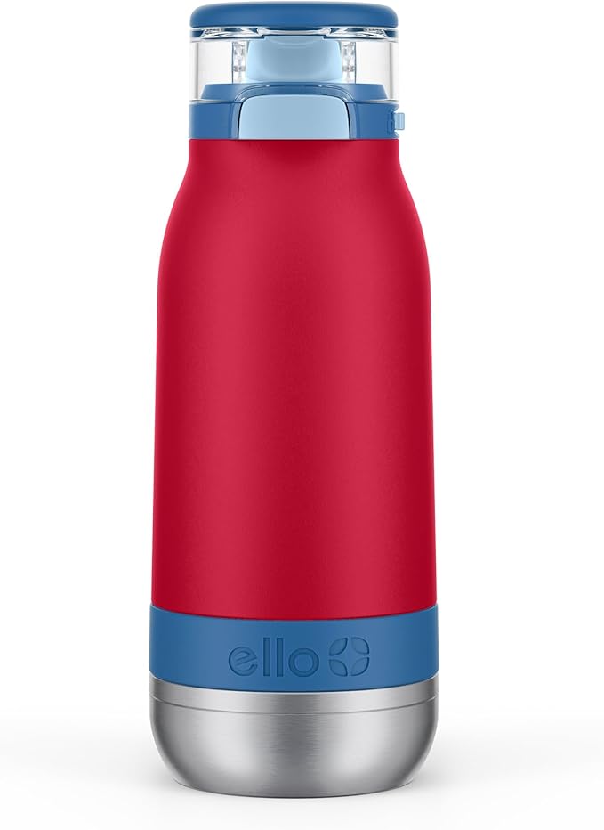 Ello Emma 14oz Vacuum Insulated Stainless Steel Kids Water Bottle with Straw and Built-in Carrying Handle and Leak-Proof Locking Lid for School Backpack, Lunchbox and Outdoor Sports
