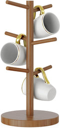 Wisuce Coffee Mug Holder, Bamboo Mug Tree with Thicker Base Coffee Cup Mug Stand for Counter, Mug Rack with 6 Hooks