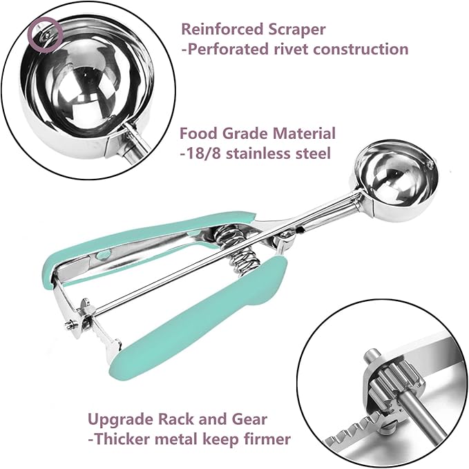 18/8 Stainless Steel Cookie Scoop, 0.8Tbsp/2.5tsp/12.5ml/0.5oz Dough Scoop, Ice Cream Scooper with Trigger Release (Mint Green)