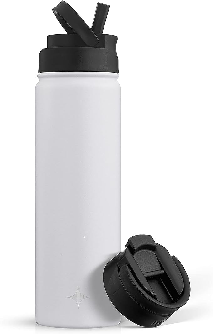 JoyJolt Triple Insulated Water Bottle with Straw Lid AND Flip Lid! 22oz Water Bottle, 12 Hour Hot/Cold Vacuum Insulated Stainless Steel Water Bottle. BPA-Free Leakproof Water Bottles - Thermos Bottle