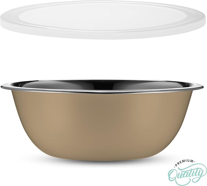 WHYSKO Stainless Steel Mixing Bowl Set, 10 Piece Stainless Steel Mixing Bowls with Lids Set for Food Prep Storage and Serving, Dishwasher Safe for Kitchen Baking Cooking, Khaki
