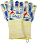 GRILL HEAT AID BBQ Grill Gloves 1472°F - Extreme Heat Resistant Oven Mitts for Grilling, Smoker & Fire Pit with Silicone Grip & EN407 Cut Resistance - Long Cuff (Small Palm), White & Blue