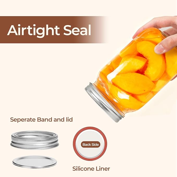 ComSaf Wide Mouth Mason Jars 32 oz with Lids 4 Pcs, Quart Mason Jars with Seal Band, Large Glass Jar, Big Canning Containers for Pickles, Jams, Sauces, Salsa, Sourdough, Juice, Suntea, Food Storage