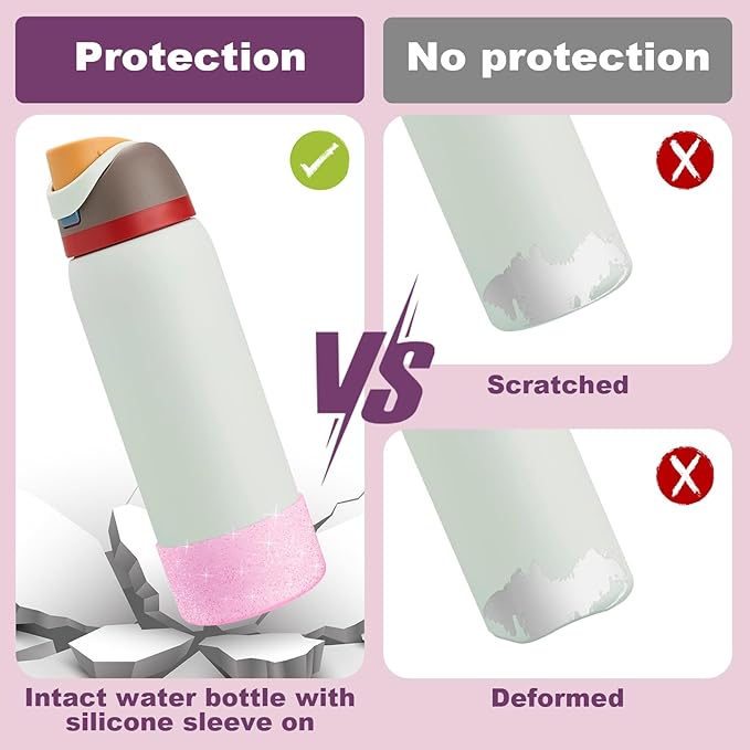 2 PCS Glitter Silicone Boot for Owala Water Bottle, Anti-Slip Protective Sleeve for FreeSip/Twist/Flip Stainless Steel Water Bottles Accessories