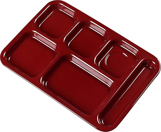 Carlisle FoodService Products Right Hand 6-Compartment Melamine Tray 14.5" x 10" - Dark Cranberry (Pack of 12)
