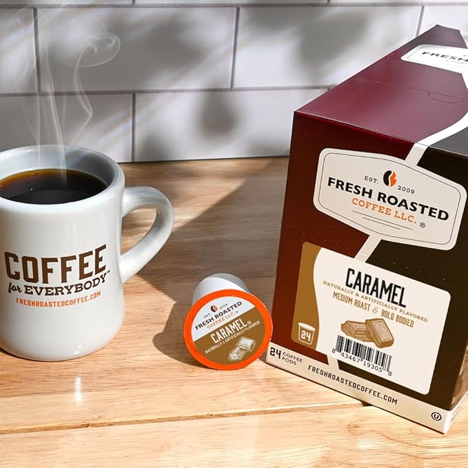 Fresh Roasted Coffee, Caramel, Flavored Coffee Pods, 24 Count