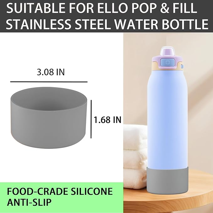 2 PCS Silicone Bottom for Ello Pop 32 OZ Water Bottle, Water Boot for Ello Pop,Avoid Scratches and Noise (Gray, 22oz)
