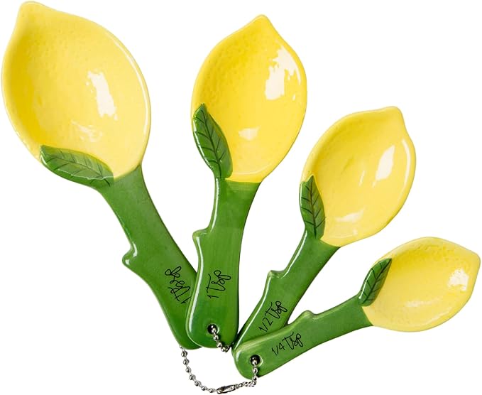 Lemon Ceramic Spoons Set: Lemon Shaped Measuring Spoons: 1 Tablespoon, 1 Teaspoon, 1/2 Teaspoon and 1/4 Teaspoon