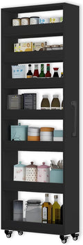 7-Tier Slim Storage Cart, Wooden Rolling Pantry Cabinet with Wheels, Narrow Shelf Organizer for Kitchen, Bakers Rack, Dining Room, Closet, Small Spaces Dark Walnut 73.2''H*5.9''W*23.6''D