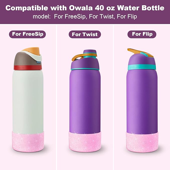 2 PCS Glitter Silicone Boot for Owala Water Bottle, Anti-Slip Protective Sleeve for FreeSip/Twist/Flip Stainless Steel Water Bottles Accessories
