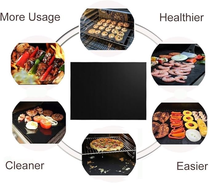 RENOOK Grill Mats for Outdoor Grill, Set of 10 Grill Mat for Gas Grill, 100% Non-Stick BBQ Sheets for Grilling, 15.75 X 13 Inch