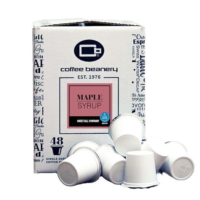 Maple Syrup Decaf Coffee Pods by Coffee Beanery | 48ct Bulk Flavored Decaf Coffee Pods Medium Roast Coffee Pods| 100% Specialty Arabica Coffee| Gourmet Coffee Pods
