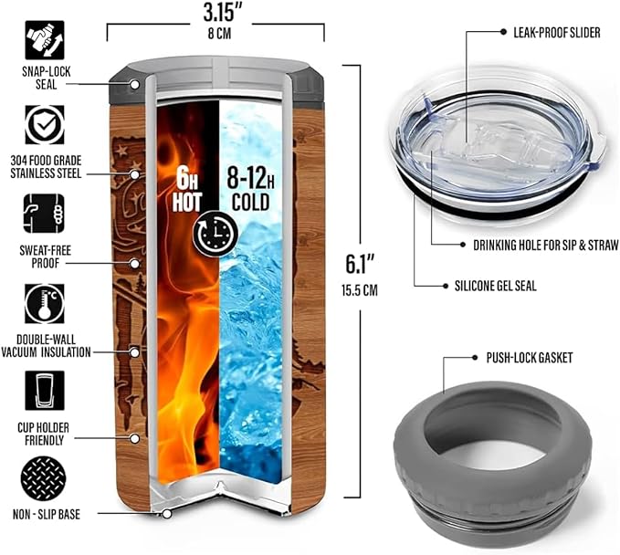 SANDJEST Hunting Tumbler Wood Style American Flag 4 in 1 12oz Tumbler Can Cooler Coozie Skinny Stainless Steel Tumbler Gift for Men Dad Best Friends Hunting Lovers Christmas Birthday Fathers Day
