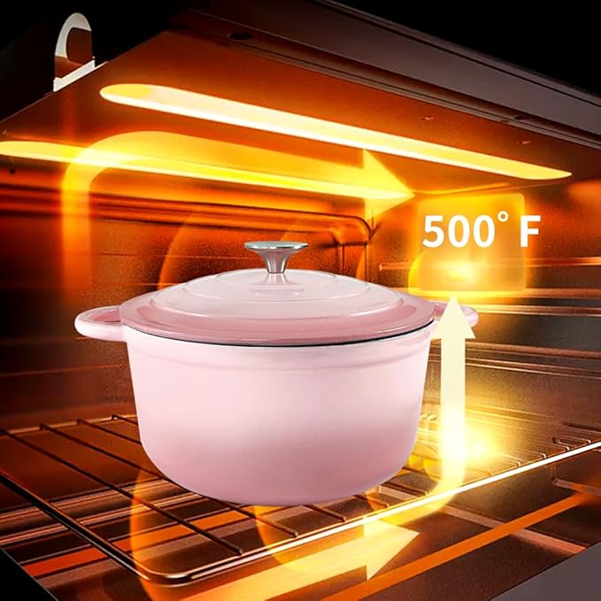 Dutch Oven,Cast Iron Dutch Ovens,Dutch Oven Pot with Lid,3 QT Enamel Dutch Pot,Dutch Ovens with Dual Handles,Cast Iron Pot for Braiser,Cooking,Gifts for Family,Pink
