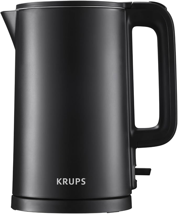KRUPS 1.5L Electric Kettle Stainless Steel Cool Touch Interior, Fast Boiling, One Cup in 80 Seconds, Double Wall, Auto Off, Keep Warm, Hot Water Kettle Electric, Cordless, Black