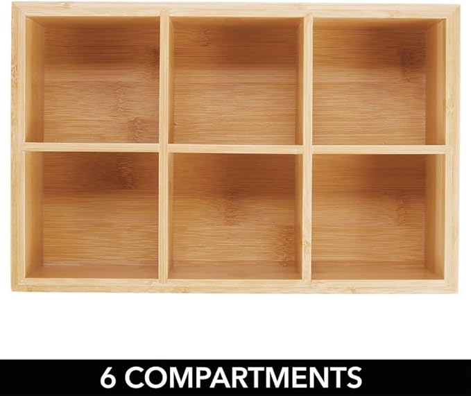 mDesign Bamboo Tea & Food Storage Organizer Container Box - Wooden Holder Case for Tea Bags, Coffee, Snacks, Sugar, Sweeteners, and Small Packets - Echo Collection - 2 Pack - Natural Wood