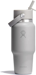 Hydro Flask Travel Water Bottle - Insulated Stainless Steel - Wide Straw Lid, Non Spill, Leakproof in 24 Oz Birch Gray