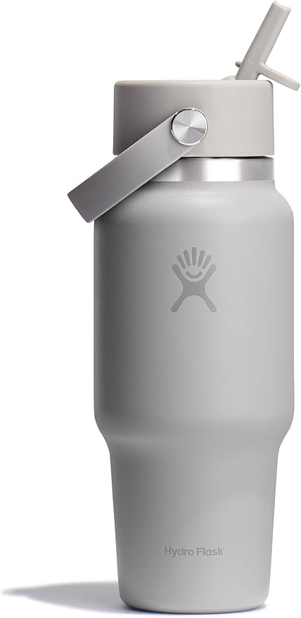 Hydro Flask Travel Water Bottle - Insulated Stainless Steel - Wide Straw Lid, Non Spill, Leakproof in 24 Oz Birch Gray