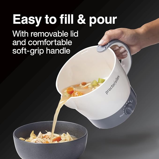 Proctor Silex 32oz Adjustable Temperature Hot Pot, Electric Kettle for Tea, Boiling Water, Cooking Ramen, Noodles and Soup, PFAS-Free Nonstick Coating, White (48507MN)