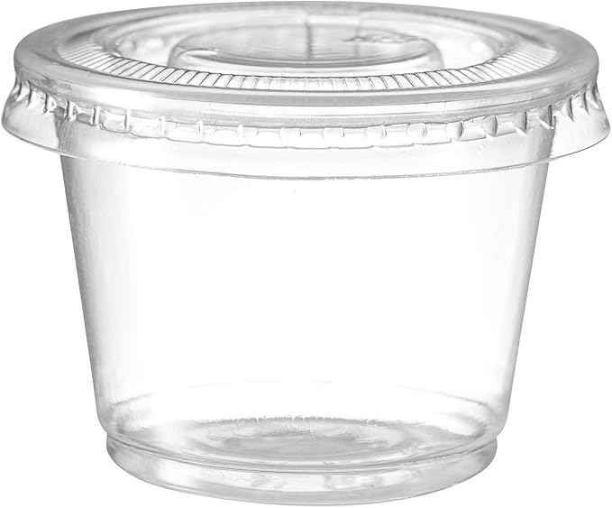 Portion Cups with Lids (1 Ounces, 100 Pack) | Disposable Plastic Cups for Meal Prep, Portion Control, Salad Dressing, & Medicine | Small Plastic Condiment Container