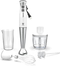 Immersion Hand Blender, UTALENT 5-in-1 8-Speed Immersion Blender with 500ml Food Grinder, 600ml Container,Milk Frother,Egg Whisk,Puree Infant Food, Smoothies, Sauces and Soups - White