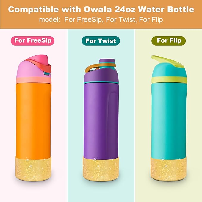 2 PCS Glitter Silicone Boot for Owala Water Bottle, Anti-Slip Protective Sleeve for FreeSip/Twist/Flip Stainless Steel Water Bottles Accessories