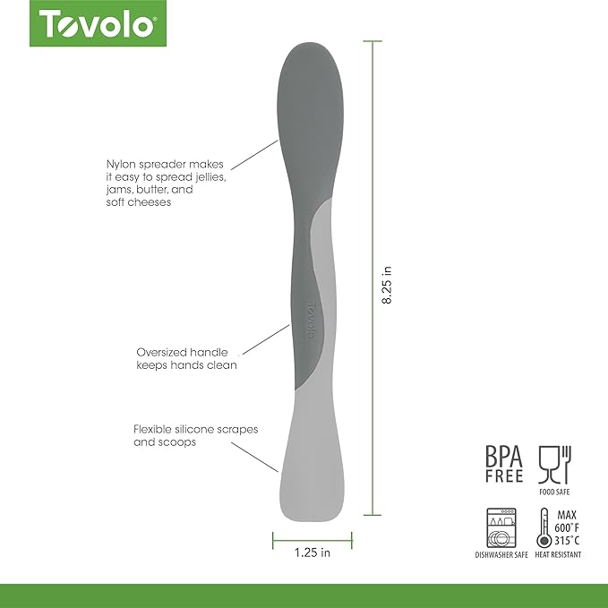Tovolo Mini Scoop and Spread Tool for Kitchen Meal Prep Small Sandwich Spreader Spatula for Peanut Butter Jelly, Silicone BPA Free Dishwasher Safe Scooper Spreader, Oyster Gray and Cool Gray