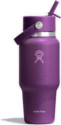 Hydro Flask Travel Water Bottle - Insulated Stainless Steel - Wide Straw Lid, Non Spill, Leakproof in 24 Oz Beachplum Purple