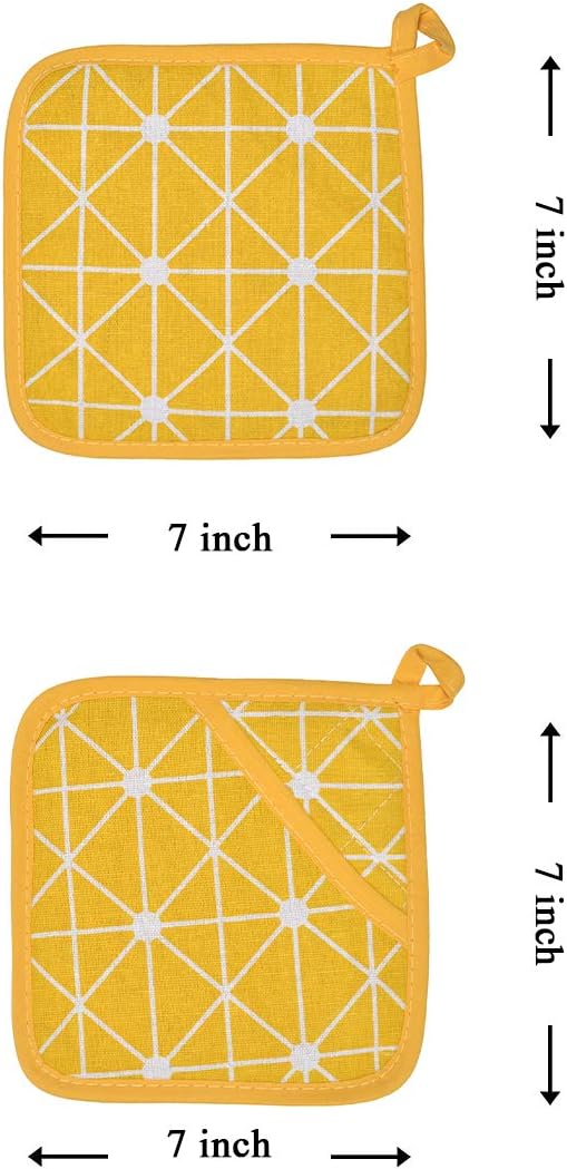 Oven Mitts and Potholders BBQ Gloves-Oven Mitts and Pot Holders with Recycled Infill Silicone Non-Slip Cooking Gloves for Cooking Baking Grilling (4-Piece Set) (Yellow-02)
