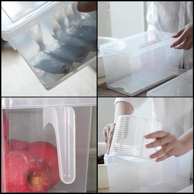 Sooyee Produce Saver Containers for Refrigerator with Drain Tray, 5L x 4 Stackable Fruit Storage Containers for Fridge,Vegetable Storage Keep Fresh for Lettuce,Salad,Berry, Salad,Meat and Fish