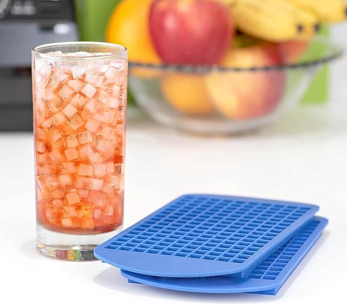 Mini Ice Cube Trays Set of 2-160 Small Ice Cubes Silicone Mold for Whiskey, Cocktails, Water Bottles - BPA Free Flexible & Stackable Ice Maker (Blue)