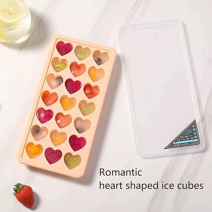 Heart Shaped Ice Cube Trays - Silicone Heart Ice Cube Tray with Lid,Heart Shaped Ice Cube Molds,Small Heart Ice Tray Silicone,Easy to Remove