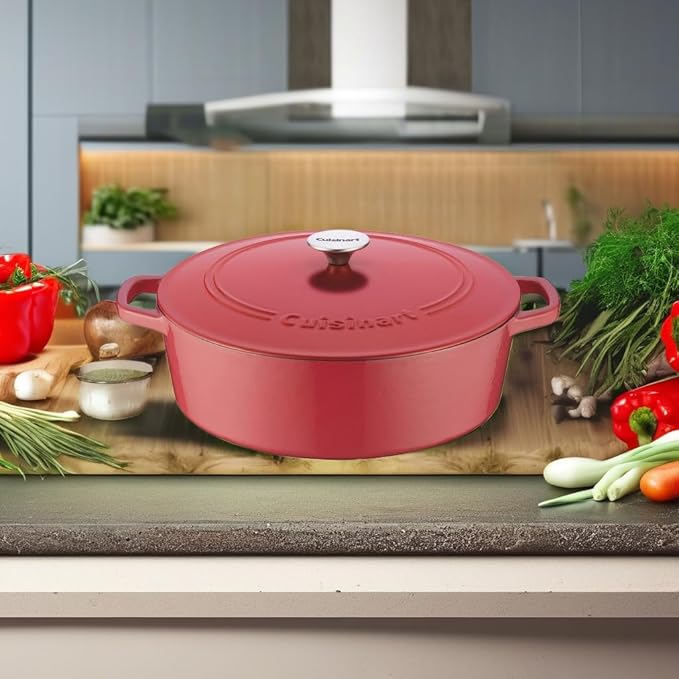 Cuisinart Chef's Classic Enameled Cast Iron Oval Covered Casserole (Peony Pink, 7- Quart)