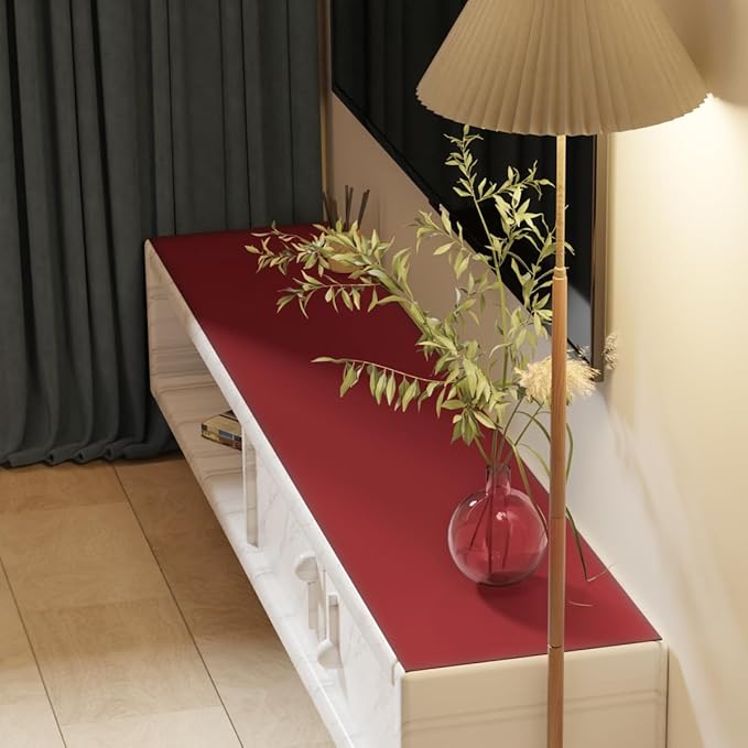 Leather Table Cover,1.8mm Thick,12x84 Inch Desk Cover,Dresser Cover Top,Dresser Protector Top,Dresser Cover,End Table Cover.(Black+Wine Red,12x84)