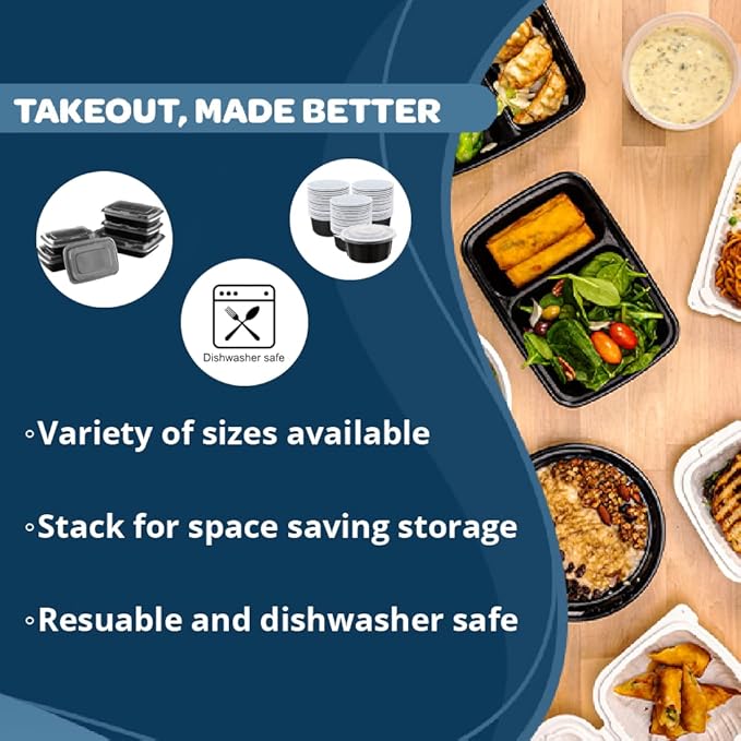TIYA Food Containers - 24 oz Bulk 150 Pack with Lids - Rectangular Plastic To-Go Containers - Reusable, Microwavable, Dishwasher Safe - Leak-Proof for Meal Prep - BPA-Free